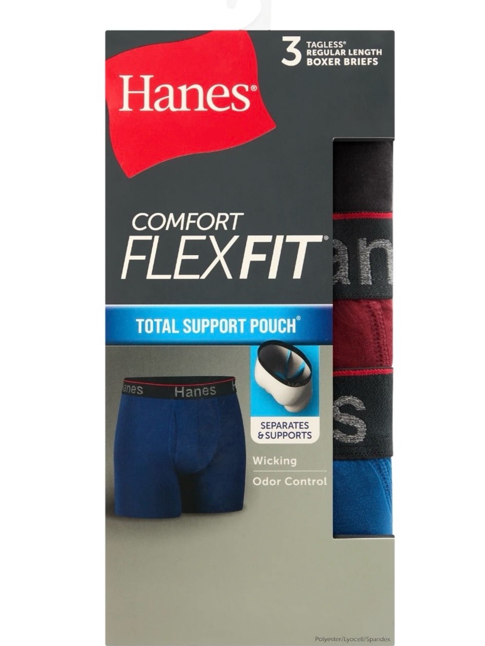 Hanes FlexFit Boxer Briefs - Blue & Red (3-Pack)